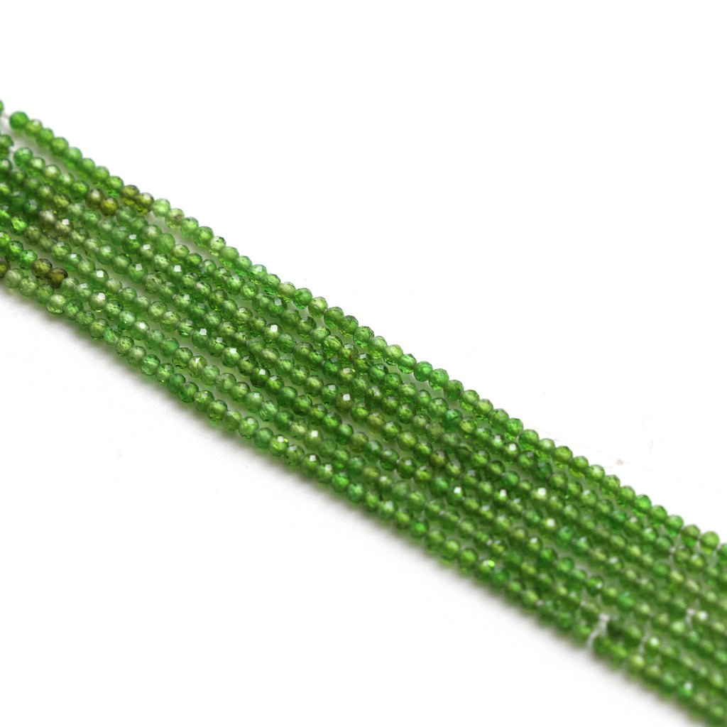 Chrome Diopside Micro Faceted Rondelle Beads, Chrome Diopside Beads - 2 mm, 13 Inch Full Strand, Price Per Strand - National Facets, Gemstone Manufacturer, Natural Gemstones, Gemstone Beads