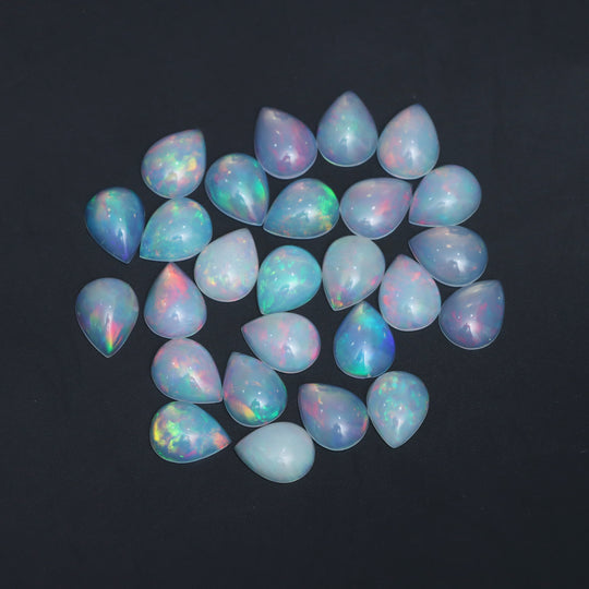 Ethiopian Opal Smooth Pear Loose Gemstone, 10x13 mm, Ethiopian Opal Jewelry Making Gemstone, Set of 26 pieces