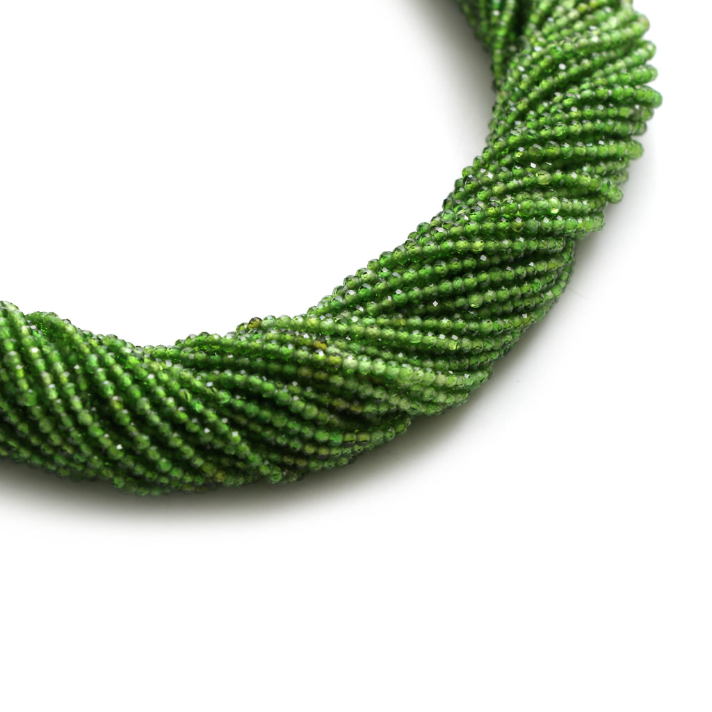 Chrome Diopside Micro Faceted Rondelle Beads, Chrome Diopside Beads - 2 mm, 13 Inch Full Strand, Price Per Strand - National Facets, Gemstone Manufacturer, Natural Gemstones, Gemstone Beads