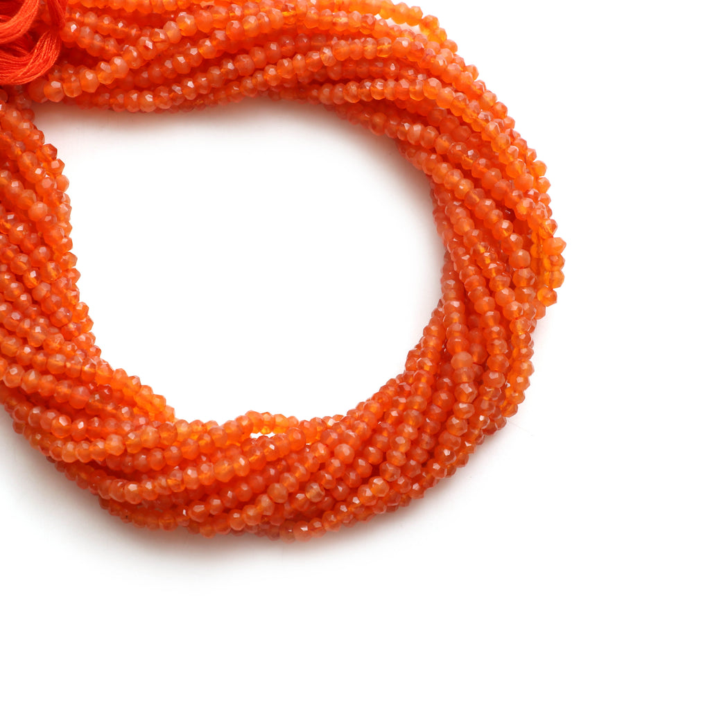Natural Carnelian Micro Faceted Rondelle Beads, 4 mm, Carnelian Micro Beads, Carnelian Jewelry, 13 Inch Full Strand, Price Per Strand - National Facets, Gemstone Manufacturer, Natural Gemstones, Gemstone Beads