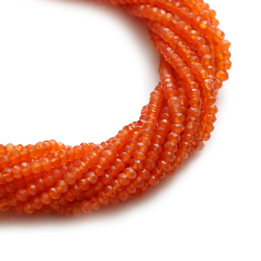 Natural Carnelian Micro Faceted Rondelle Beads, 4 mm, Carnelian Micro Beads, Carnelian Jewelry, 13 Inch Full Strand, Price Per Strand - National Facets, Gemstone Manufacturer, Natural Gemstones, Gemstone Beads