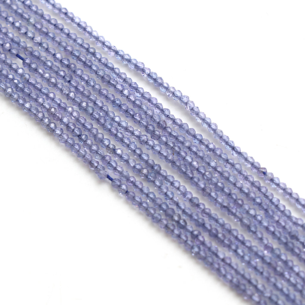 Natural Tanzanite Micro Faceted Rondelle Beads, 2 mm, Tanzanite Micro Beads, Tanzanite Jewelry, 13 Inch Full Strand, Price Per Strand - National Facets, Gemstone Manufacturer, Natural Gemstones, Gemstone Beads