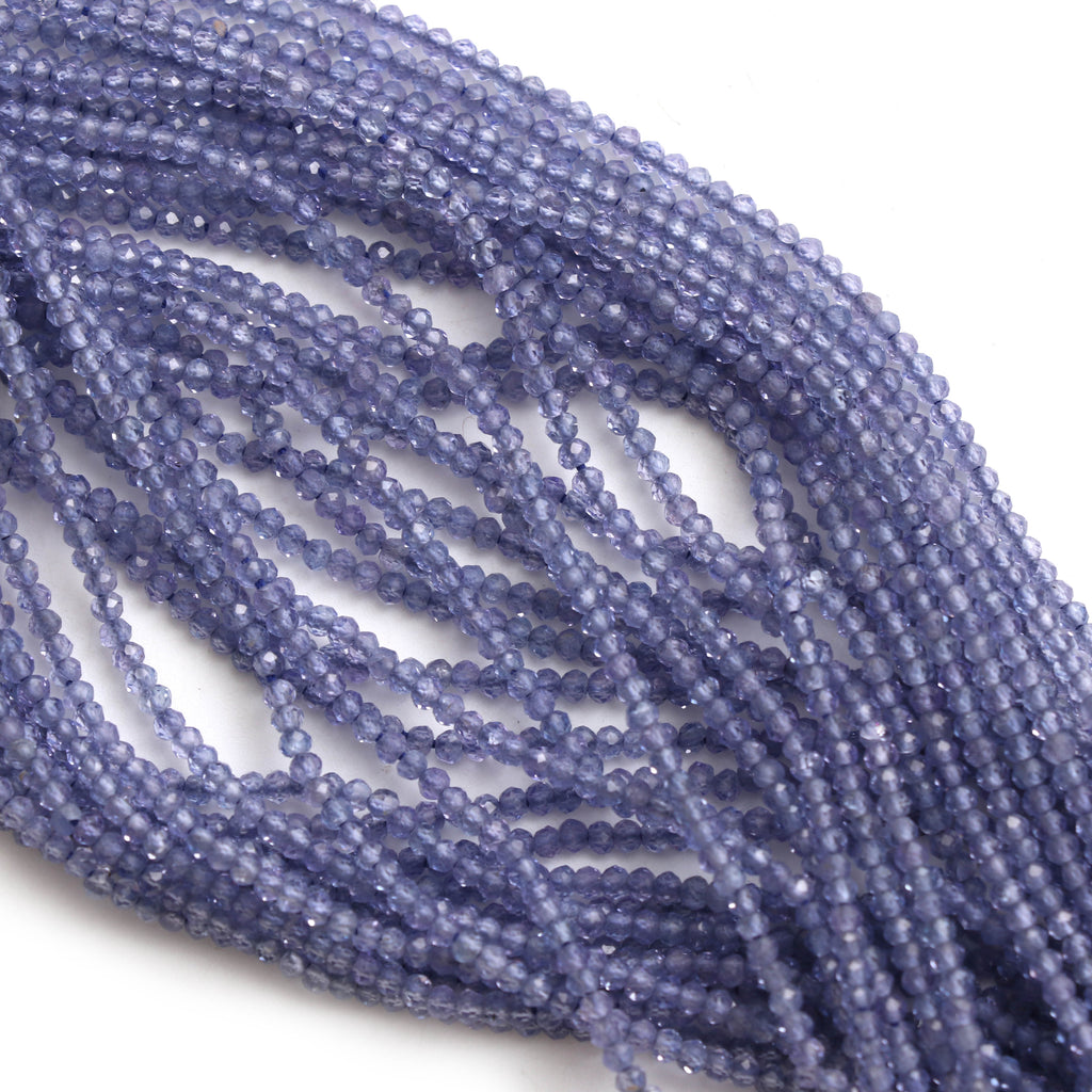 Natural Tanzanite Micro Faceted Rondelle Beads, 2 mm, Tanzanite Micro Beads, Tanzanite Jewelry, 13 Inch Full Strand, Price Per Strand - National Facets, Gemstone Manufacturer, Natural Gemstones, Gemstone Beads