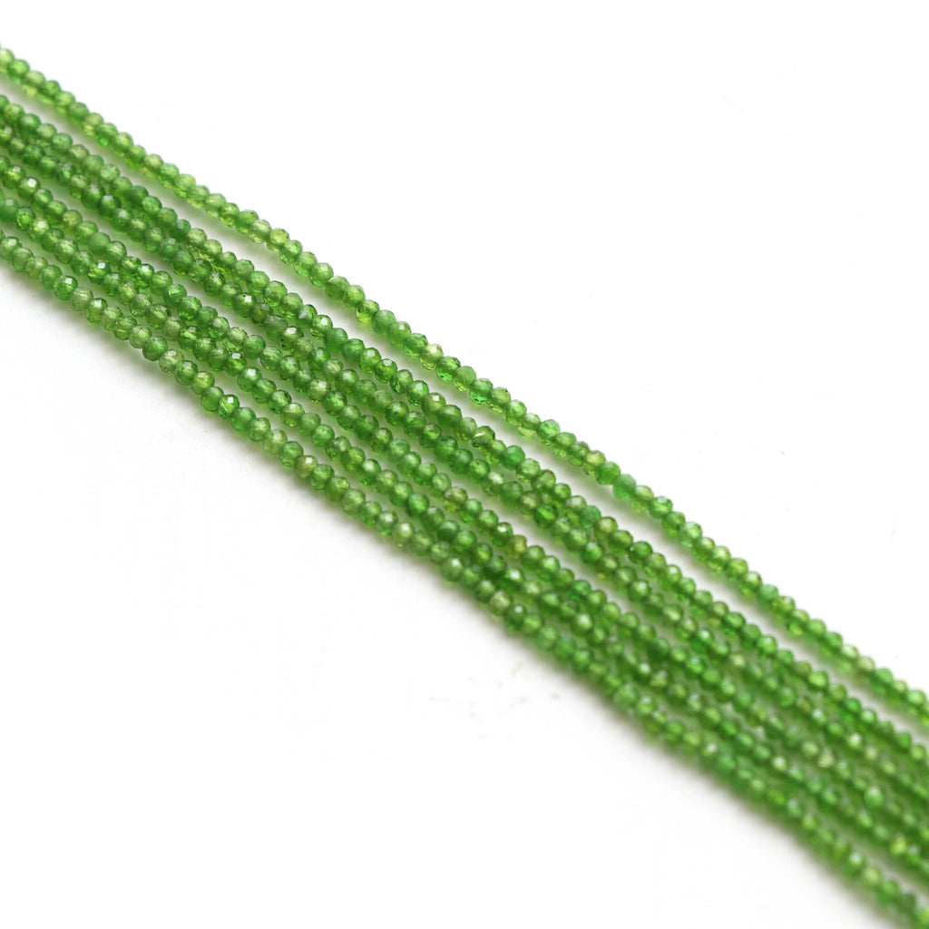 Chrome Diopside Micro Faceted Rondelle Beads, Chrome Diopside Beads - 2 mm, 13 Inch Full Strand, Price Per Strand - National Facets, Gemstone Manufacturer, Natural Gemstones, Gemstone Beads