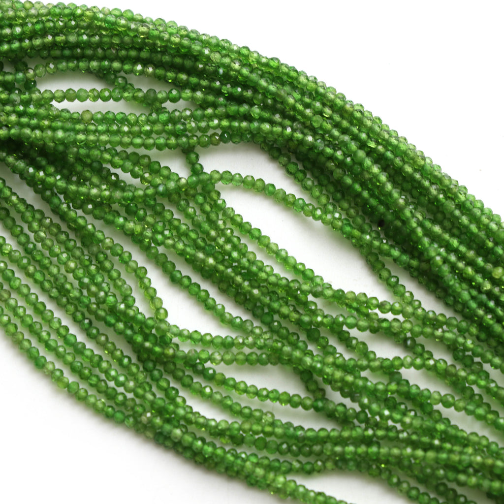 Chrome Diopside Micro Faceted Rondelle Beads, Chrome Diopside Beads - 2 mm, 13 Inch Full Strand, Price Per Strand - National Facets, Gemstone Manufacturer, Natural Gemstones, Gemstone Beads