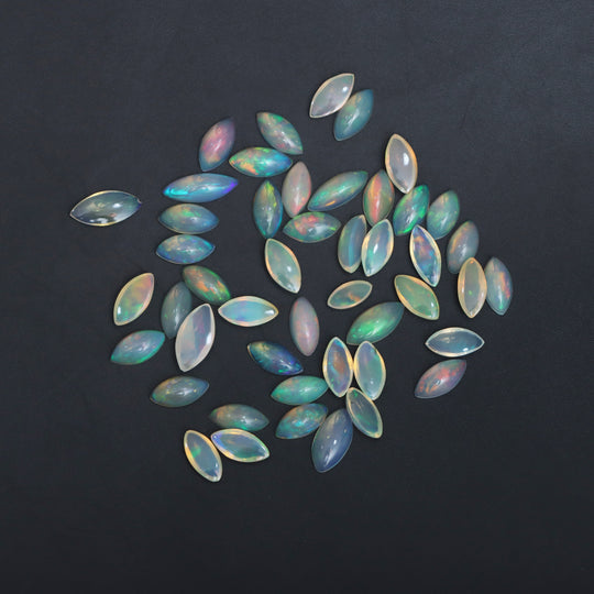 Ethiopian Opal Smooth Marquise Loose Gemstone, 4x8 mm to 4.5x13 mm, Ethiopian Opal Jewelry Making Gemstone, Set of 47 pieces