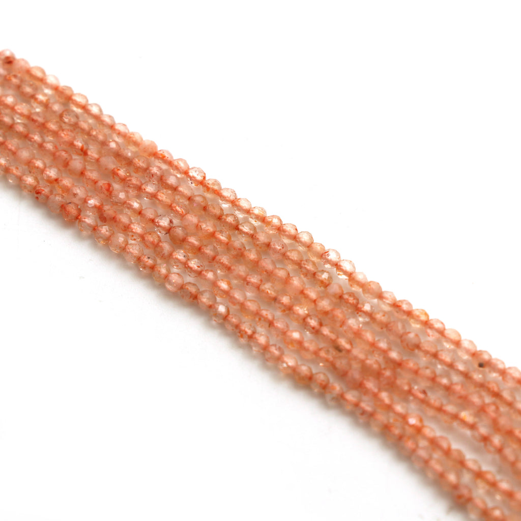Natural Sunstone Micro Faceted Rondelle Beads, Sunstone Micro Beads, 2.5 mm, Sunstone Jewelry, 13 Inch, Set Of 5 Pieces - National Facets, Gemstone Manufacturer, Natural Gemstones, Gemstone Beads