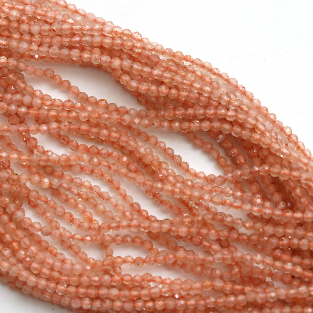 Natural Sunstone Micro Faceted Rondelle Beads, Sunstone Micro Beads, 2.5 mm, Sunstone Jewelry, 13 Inch, Set Of 5 Pieces - National Facets, Gemstone Manufacturer, Natural Gemstones, Gemstone Beads