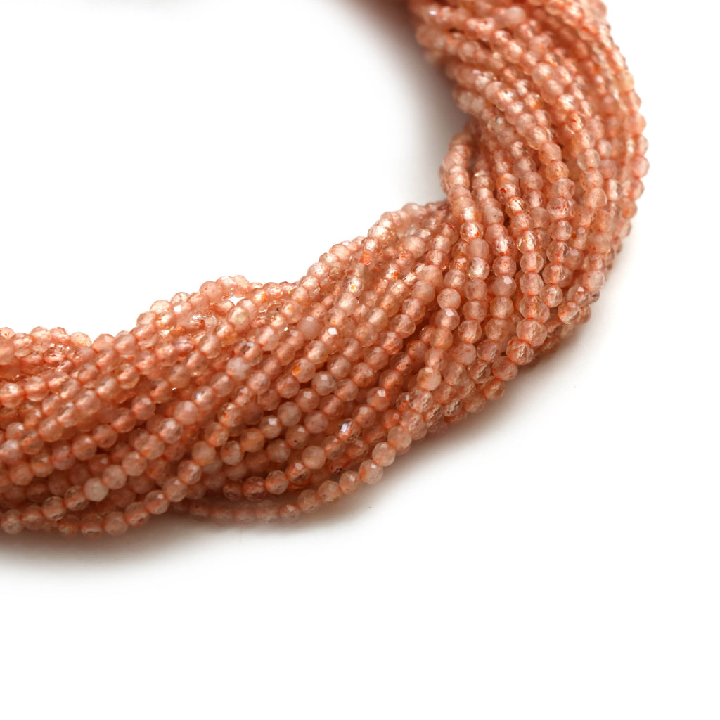 Natural Sunstone Micro Faceted Rondelle Beads, Sunstone Micro Beads, 2.5 mm, Sunstone Jewelry, 13 Inch, Set Of 5 Pieces - National Facets, Gemstone Manufacturer, Natural Gemstones, Gemstone Beads