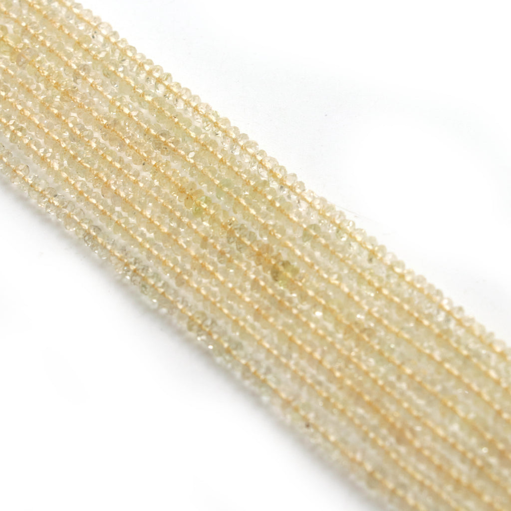 Yellow Aquamarine Micro Faceted Rondelle Beads, 3 mm, Light Yellow Aquamarine Micro Beads, Yellow Beryl Jewelry, 14 Inch, Price Per Strand - National Facets, Gemstone Manufacturer, Natural Gemstones, Gemstone Beads