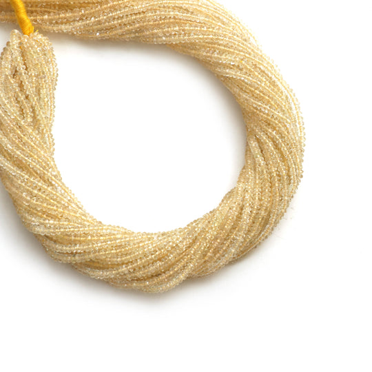 イエロー アクアマリン マイクロファセット ロンデル ビーズ、3 mm、アクアマリン ジュエリーメイキング ビーズ、14 インチ、1 ストランドあたりの価格