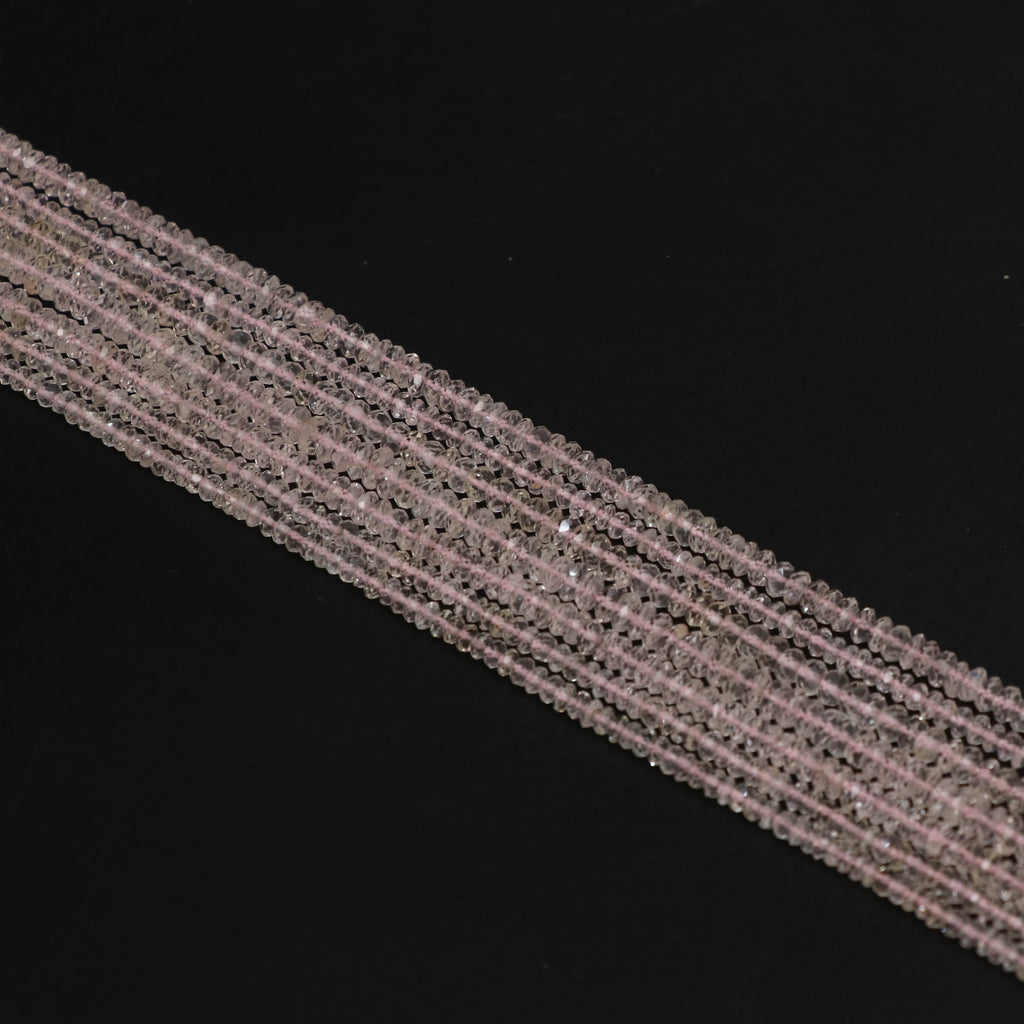 Morganite Faceted Rondelle Beads, 4 mm, Faceted Cut Beads, Morganite Beads, Morganite Strand, 14 Inch Full Strand, Price Per Strand - National Facets, Gemstone Manufacturer, Natural Gemstones, Gemstone Beads