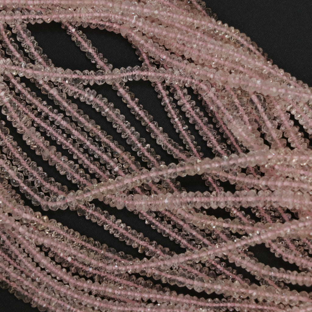 Morganite Faceted Rondelle Beads, 4 mm, Faceted Cut Beads, Morganite Beads, Morganite Strand, 14 Inch Full Strand, Price Per Strand - National Facets, Gemstone Manufacturer, Natural Gemstones, Gemstone Beads