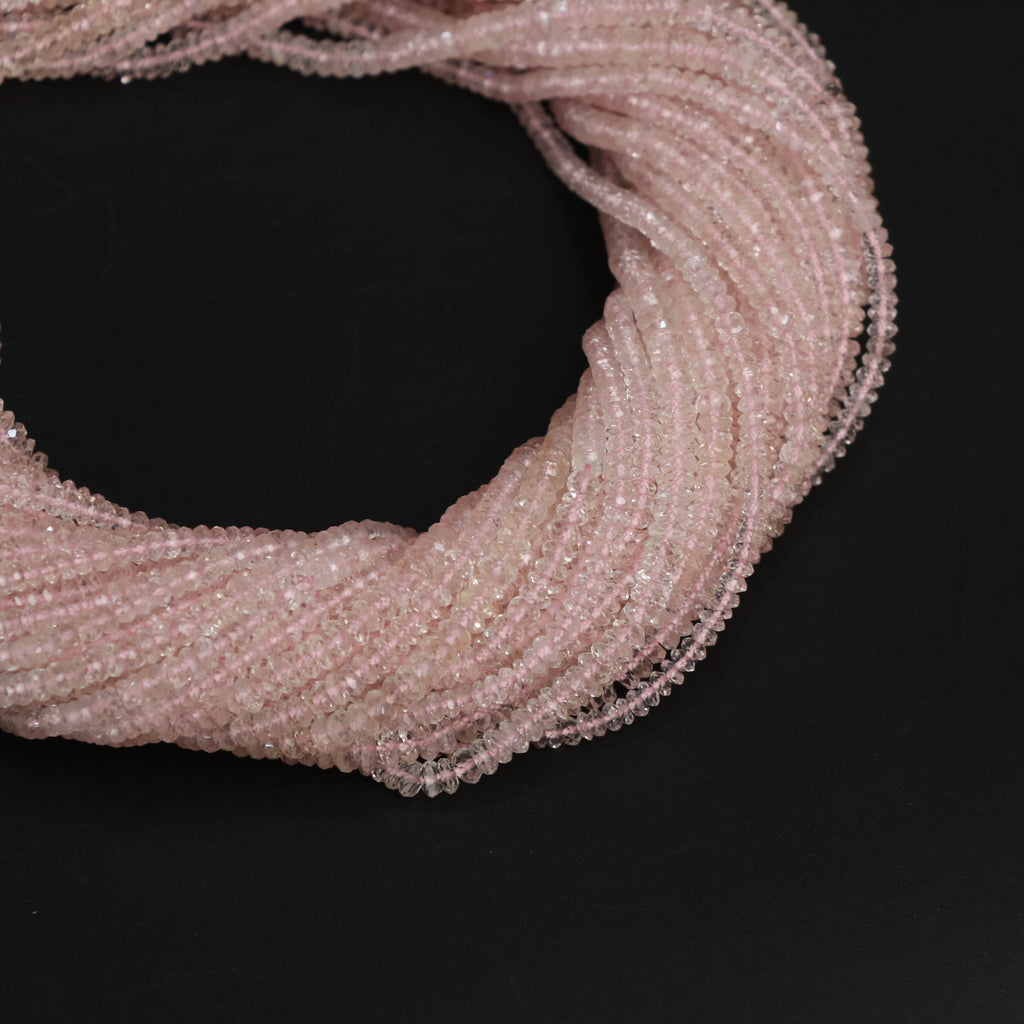 Morganite Faceted Rondelle Beads, 4 mm, Faceted Cut Beads, Morganite Beads, Morganite Strand, 14 Inch Full Strand, Price Per Strand - National Facets, Gemstone Manufacturer, Natural Gemstones, Gemstone Beads