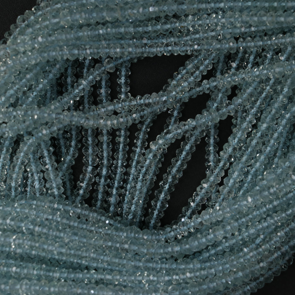Aquamarine Micro Faceted Rondelle Beads, 3.5 mm, Aquamarine Micro Beads, Aquamarine Jewelry, 14 Inch, Price Per Strand - National Facets, Gemstone Manufacturer, Natural Gemstones, Gemstone Beads