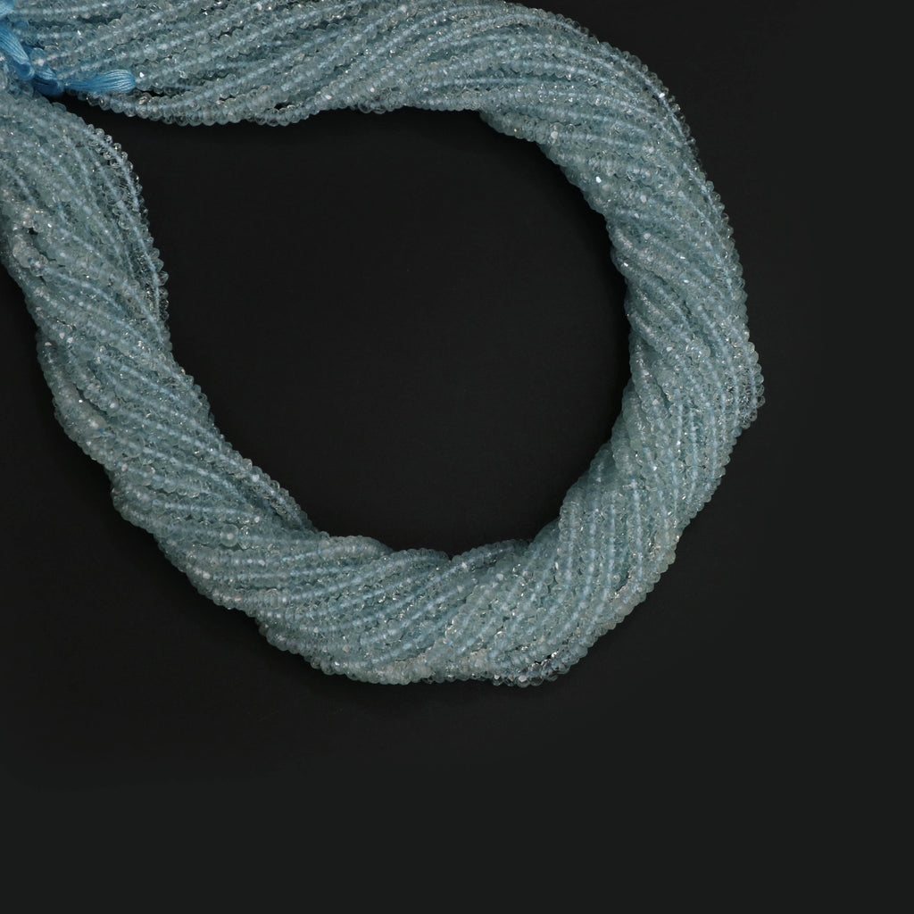 Aquamarine Micro Faceted Rondelle Beads, 3.5 mm, Aquamarine Micro Beads, Aquamarine Jewelry, 14 Inch, Price Per Strand - National Facets, Gemstone Manufacturer, Natural Gemstones, Gemstone Beads