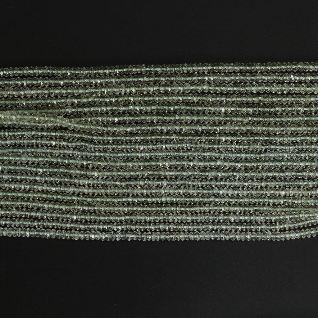 Green Aquamarine Micro Faceted Rondelle Beads, 3 mm, Green Beryl Micro Beads, Green Aquamarine Jewelry, 14 Inch, Price Per Strand - National Facets, Gemstone Manufacturer, Natural Gemstones, Gemstone Beads