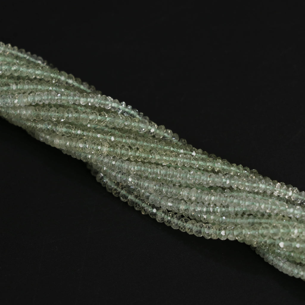 Green Aquamarine Micro Faceted Rondelle Beads, 3 mm, Green Beryl Micro Beads, Green Aquamarine Jewelry, 14 Inch, Price Per Strand - National Facets, Gemstone Manufacturer, Natural Gemstones, Gemstone Beads