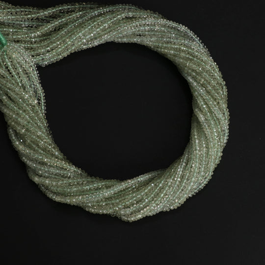 Green Aquamarine Micro Faceted Rondelle Beads, 3 mm, Green Aquamarine Jewelry Making Beads, 14 Inch, Price Per Strand