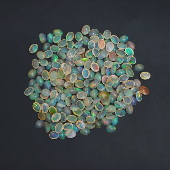 Ethiopian Opal Smooth Oval Loose Gemstone, 5.5x7.5 mm to 6x8 mm, Ethiopian Opal Jewelry Making Gemstone, Set of 194 pieces