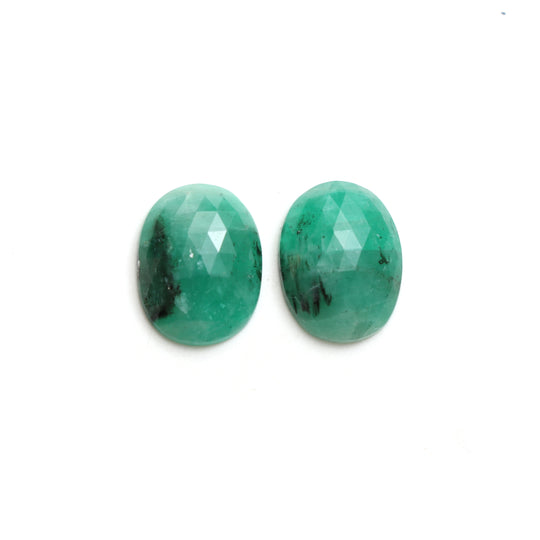 Natural Emerald Faceted Oval Loose Gemstone, 12.5x16.5 mm, Emerald Jewelry Making Gemstone, Pair ( 2 Pieces )