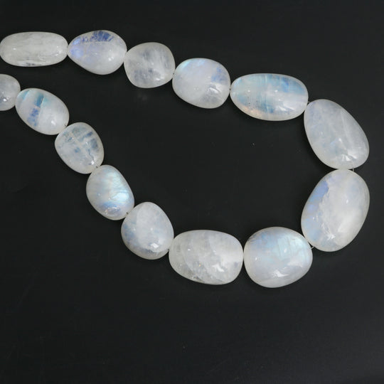Natural Rainbow Moonstone Smooth Tumble Beads, 11x13 mm to 19x21 mm, Rainbow Moonstone Beads, 18 Inches Full Strand, Price Per Strand