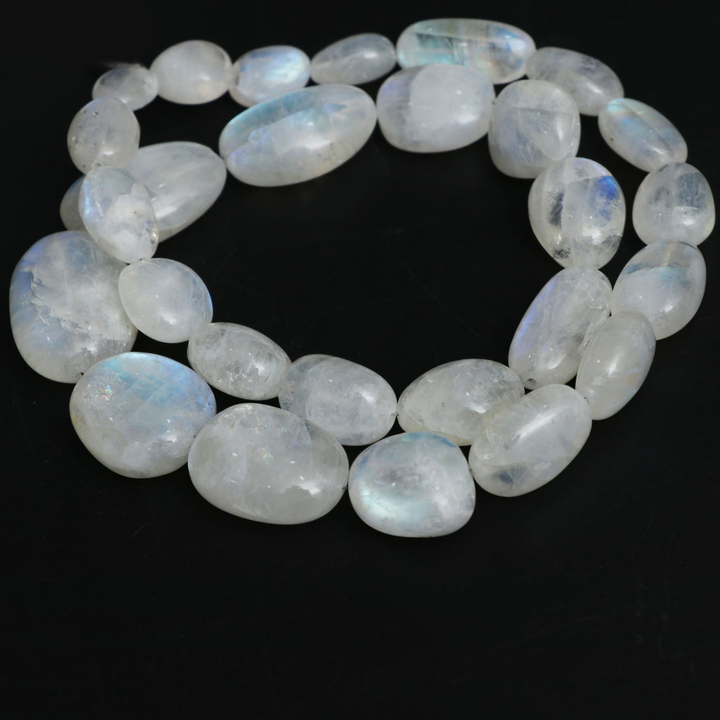 Natural Rainbow Moonstone Smooth Tumble Beads, 11x13 mm to 19x21 mm, Rainbow Moonstone Beads, 18 Inches Full Strand, Price Per Strand - National Facets, Gemstone Manufacturer, Natural Gemstones, Gemstone Beads