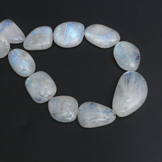 Natural Rainbow Moonstone Smooth Tumble Beads, 16x19 mm to 23x36 mm, Rainbow Moonstone Beads, 18 Inches Full Strand, Price Per Strand