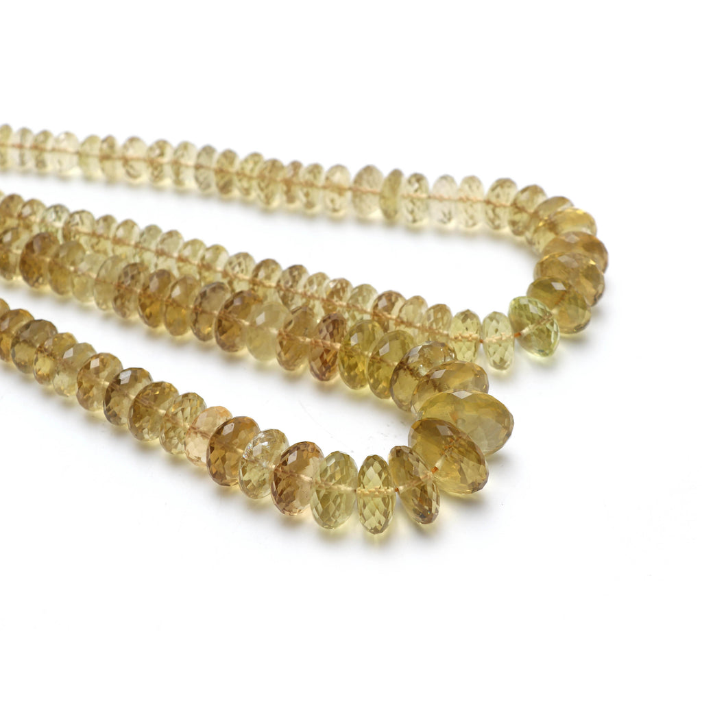 Natural Olive Quartz Faceted Rondelle Beads, 8 mm to 19 mm, 16 Inches Full Strand, Price Per Strand - National Facets, Gemstone Manufacturer, Natural Gemstones, Gemstone Beads