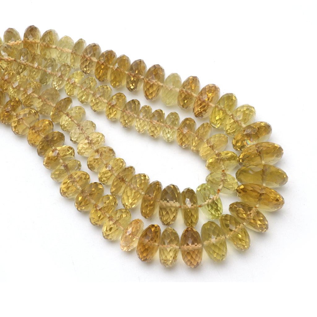 Natural Olive Quartz Faceted Rondelle Beads, 8 mm to 19 mm, 16 Inches Full Strand, Price Per Strand - National Facets, Gemstone Manufacturer, Natural Gemstones, Gemstone Beads