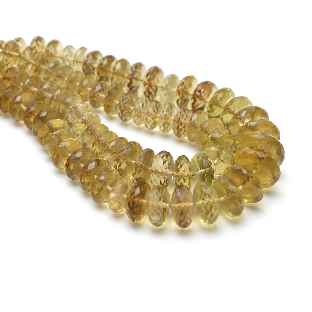Natural Olive Quartz Faceted Rondelle Beads, 8 mm to 19 mm, 16 Inches Full Strand, Price Per Strand - National Facets, Gemstone Manufacturer, Natural Gemstones, Gemstone Beads