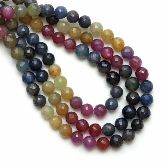 Multi Sapphire Faceted Round Balls Beads, 7 mm, Multi Sapphire Jewelry Making Beads,18 Inches Strand, Price Per Strand