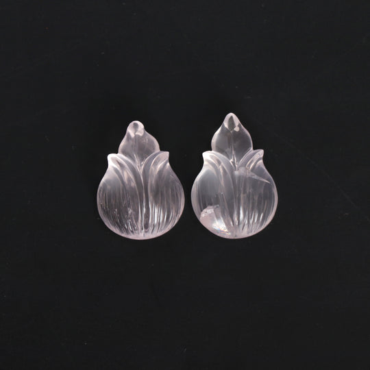 ローズクォーツ 彫刻用花 ルース 宝石 16x23 mm、ローズクォーツ ジュエリー製作用宝石、ペア (2 個)