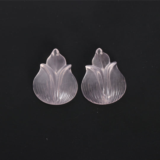 ローズクォーツ 彫刻用花 ルース 宝石 20x25 mm、ローズクォーツ ジュエリー製作用宝石、ペア (2 個)
