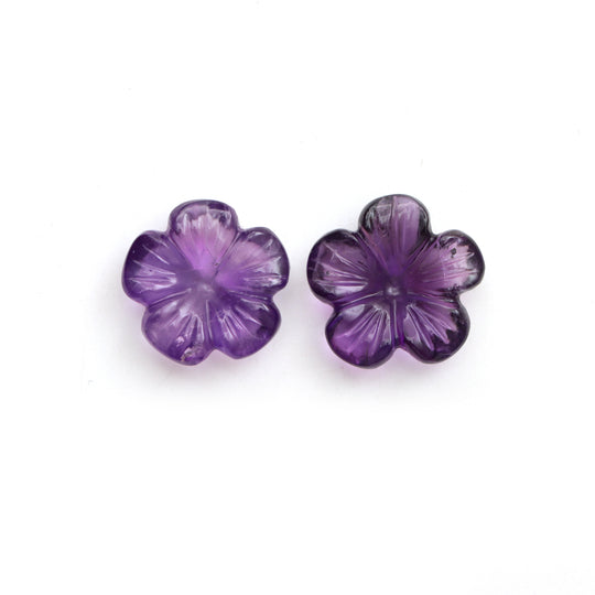 Natural Amethyst Flower Carving Loose Gemstone, 16x16.5 mm, Amethyst Jewelry Making Gemstone, Pair (2 Pieces)