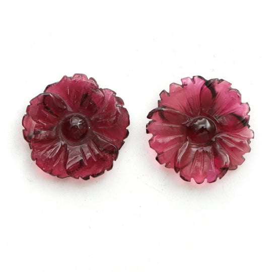 Natural Tourmaline Flower Carving Loose Gemstone, 13x13 mm, Tourmaline Jewelry Making Gemstone, Pair ( 2 Pieces )