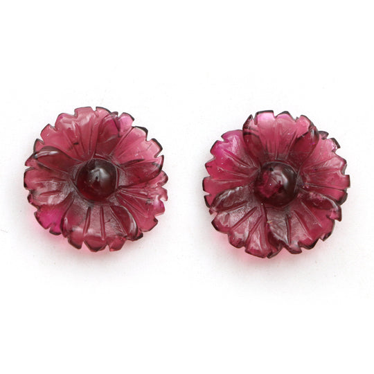 Natural Tourmaline Flower Carving Loose Gemstone, 14.5x14.5 mm, Tourmaline Jewelry Making Gemstone, Pair ( 2 Pieces )