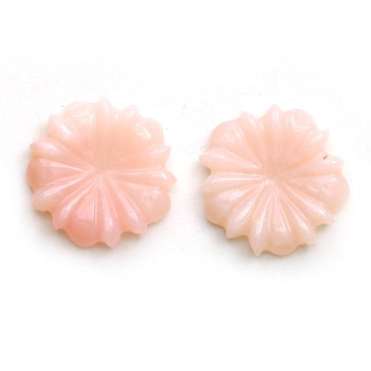 ピンクオパール フラワー カービング ルース ジェムストーン、17x18 mm、ピンクオパール ジュエリーメイキング ジェムストーン、ペア (2 個)