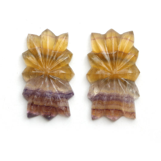 Multi Fluorite Rectangle Carving Gemstone, 21x37 mm to 21x38 mm, Fluorite Jewelry Making Gemstone, Pair ( 2 Pieces )