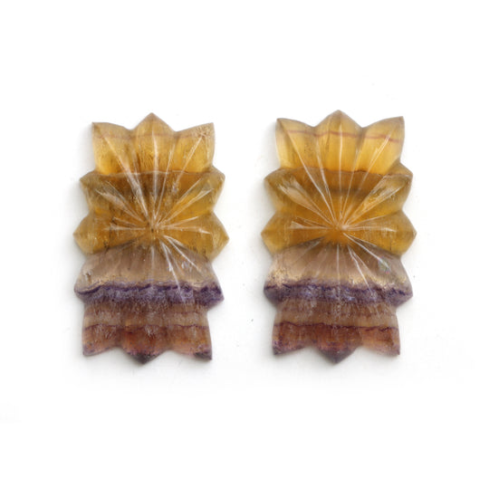 Multi Fluorite Rectangle Carving Gemstone, 23x38 mm, Fluorite Jewelry Making Gemstone, Pair ( 2 Pieces )