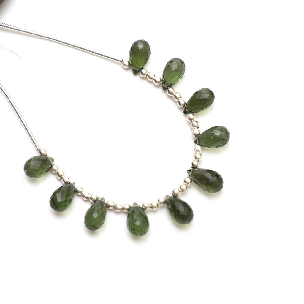 Natural Moldavite Faceted Drop Beads, 5.5x9 mm to 6x10.5 mm, Moldavite Drop Jewelry Making Beads, 3.5 Inch Full Strand, Price Per Strand - National Facets, Gemstone Manufacturer, Natural Gemstones, Gemstone Beads, Gemstone Carvings
