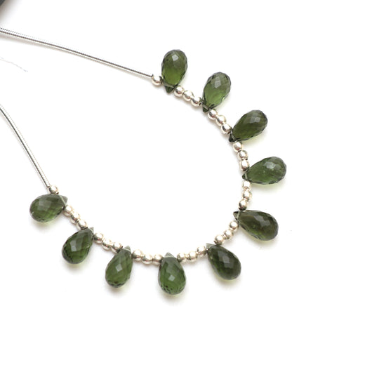 Natural Moldavite Faceted Drop Beads, 5.5x9 mm to 6x10.5 mm, Moldavite Drop Jewelry Making Beads, 3.5 Inch Full Strand, Price Per Strand