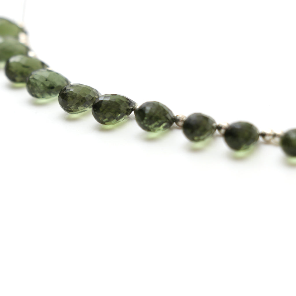 Natural Moldavite Faceted Drop Beads, 5.5x9 mm to 6x10.5 mm, Moldavite Drop Jewelry Making Beads, 3.5 Inch Full Strand, Price Per Strand - National Facets, Gemstone Manufacturer, Natural Gemstones, Gemstone Beads, Gemstone Carvings