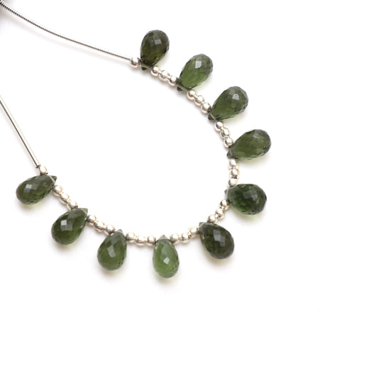 Natural Moldavite Faceted Drop Beads, 6x10 mm to 6.5x10 mm, Moldavite Drop Jewelry Making Beads, 3.5 Inch Full Strand, Price Per Strand