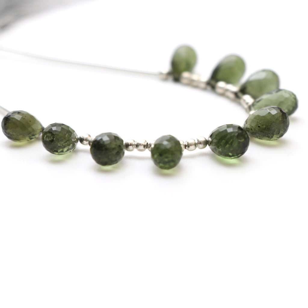 Natural Moldavite Faceted Drop Beads, 6x10 mm to 6.5x10 mm, Moldavite Drop Jewelry Making Beads, 3.5 Inch Full Strand, Price Per Strand - National Facets, Gemstone Manufacturer, Natural Gemstones, Gemstone Beads, Gemstone Carvings