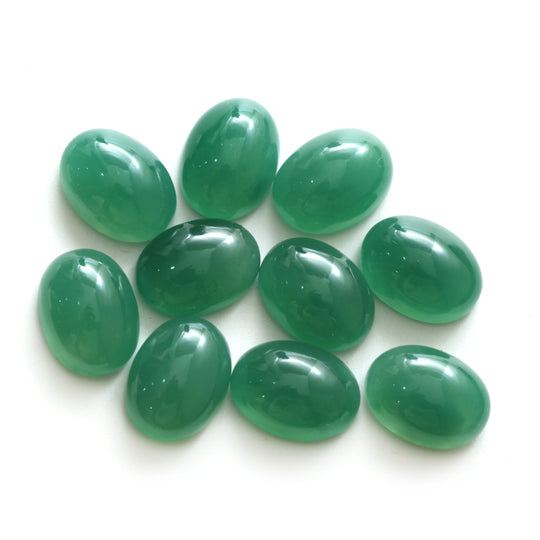 Natural Green Chalcedony Smooth Oval Cabochon Gemstone, 10x14 mm, Chalcedony Jewelry Making Gemstone, Set of 12 Pieces