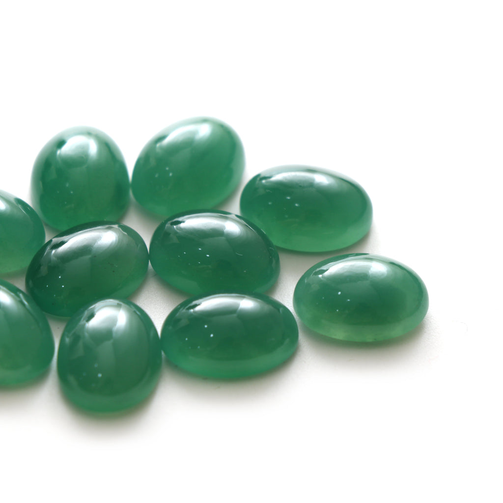 Natural Green Chalcedony Smooth Oval Cabochon Gemstone, 10x14 mm, Chalcedony Handmade Jewelry Making Gemstone, Set of 12 Pieces - National Facets, Gemstone Manufacturer, Natural Gemstones, Gemstone Beads