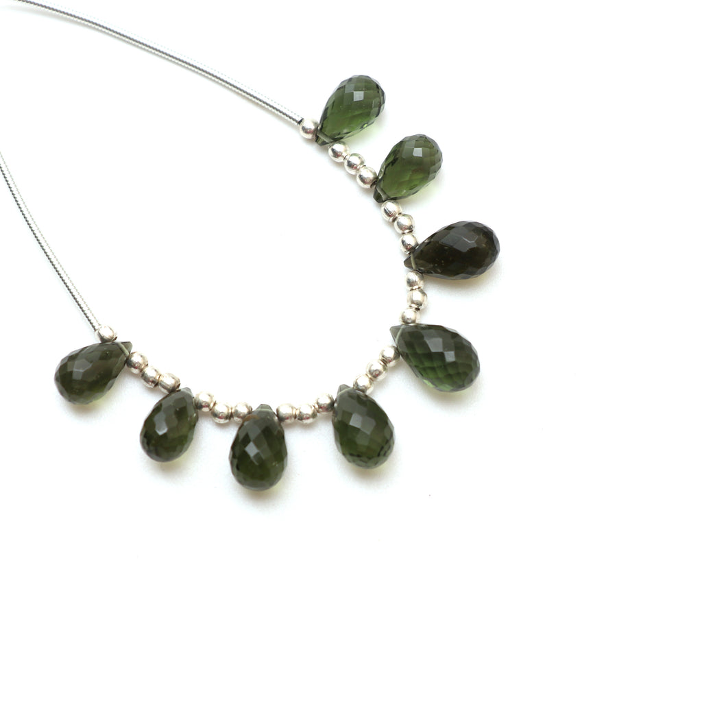 Natural Moldavite Faceted Drop Beads, 5.5x9 mm to 6x10.5 mm, Moldavite Drop Jewelry Making Beads, 3.5 Inch Full Strand, Price Per Strand - National Facets, Gemstone Manufacturer, Natural Gemstones, Gemstone Beads, Gemstone Carvings