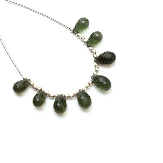 Natural Moldavite Faceted Drop Beads, 5.5x9 mm to 6x10.5 mm, Moldavite Drop Jewelry Making Beads, 3.5 Inch Full Strand, Price Per Strand