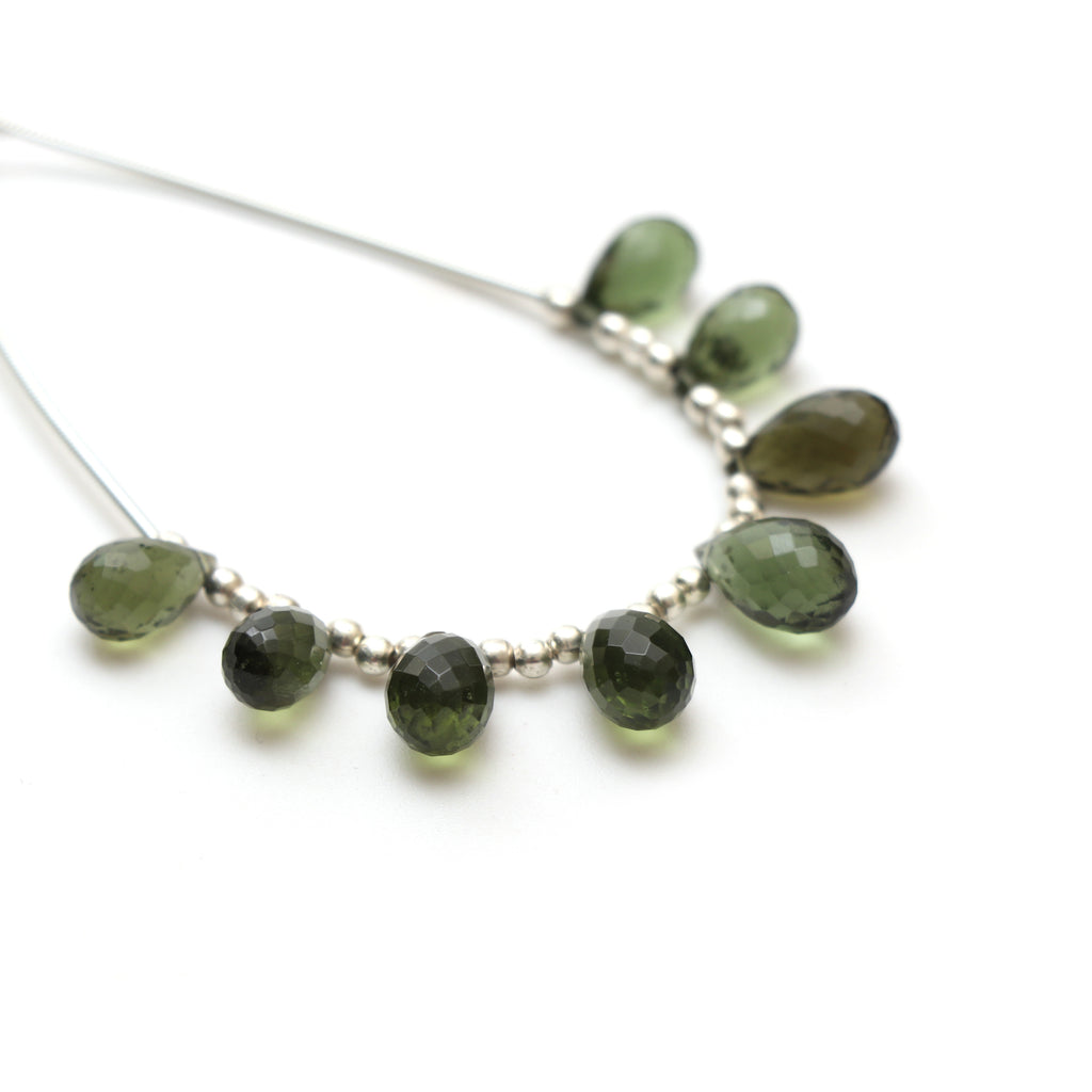 Natural Moldavite Faceted Drop Beads, 5.5x9 mm to 6x10.5 mm, Moldavite Drop Jewelry Making Beads, 3.5 Inch Full Strand, Price Per Strand - National Facets, Gemstone Manufacturer, Natural Gemstones, Gemstone Beads, Gemstone Carvings